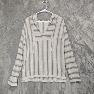 Item & Thread Pullover‎ Hoodie Sweater Striped Gray Beige Womens Size Large